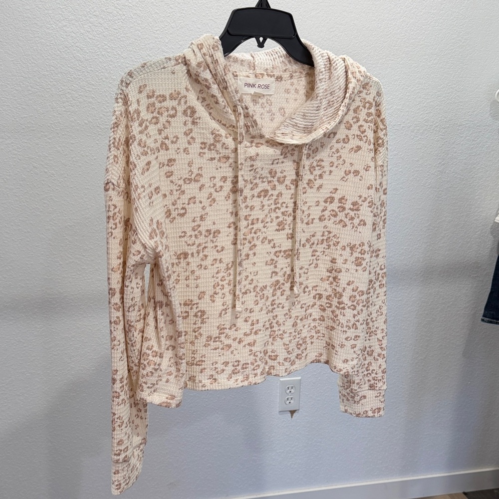 Pink Rose Beige Patterned Hoodie